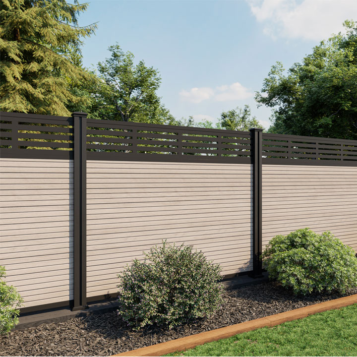 5ft Slatted Composite Fence Panel with Decorative Screen- Antique