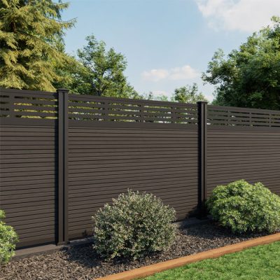 5ft Slatted Composite Fence Panel with Decorative Screen - Black